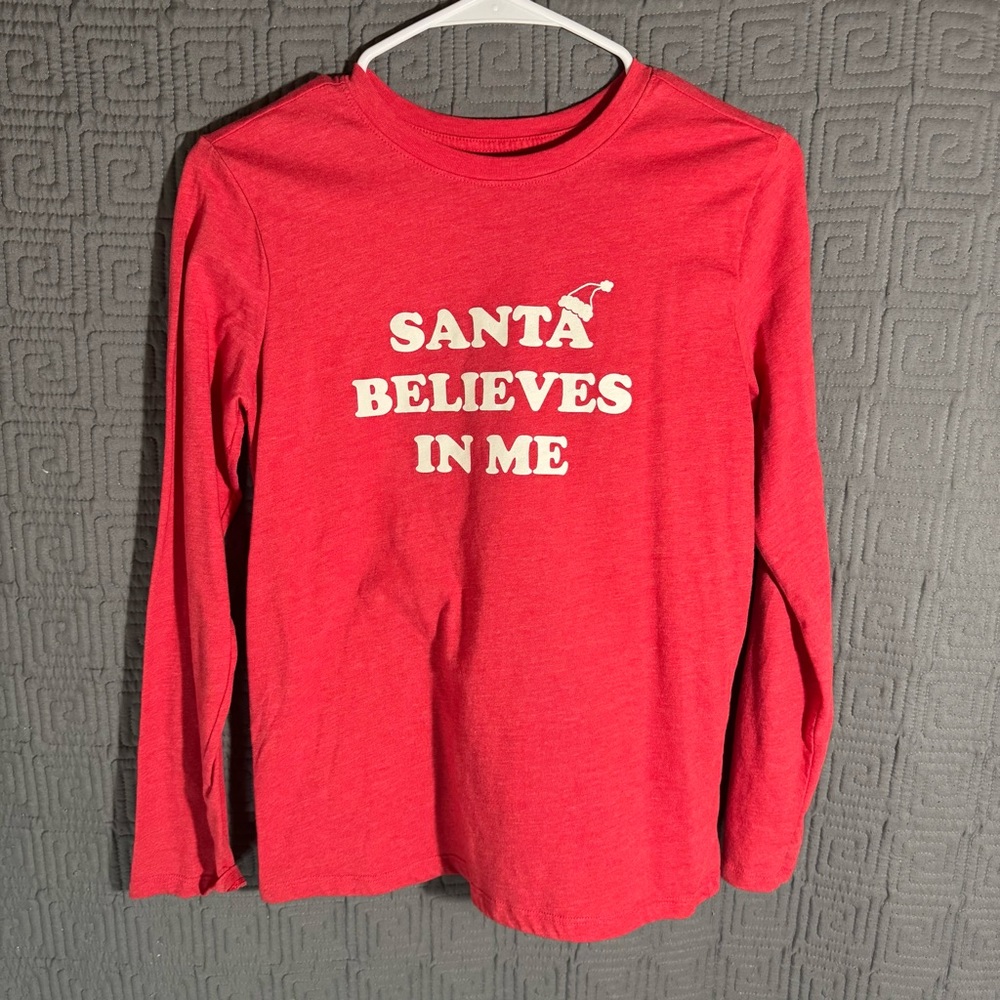 Cat & Jack T-Shirt Boys Size Medium 8/10 Red Santa Believes In Me Long Sleeve